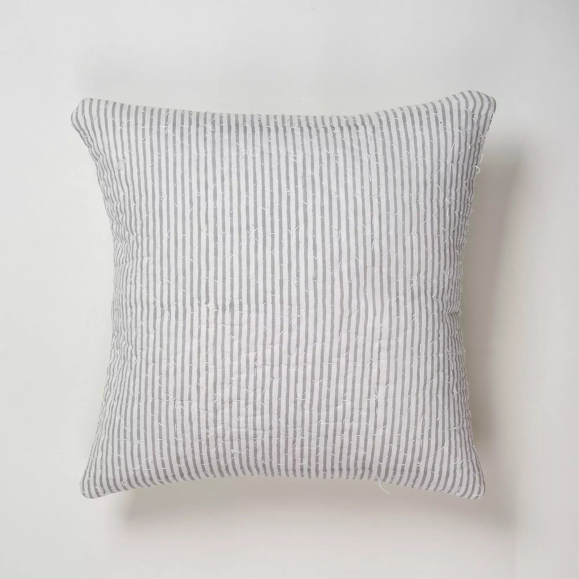 Luxury Grey Stripes Printed Cotton Cushion Cover
